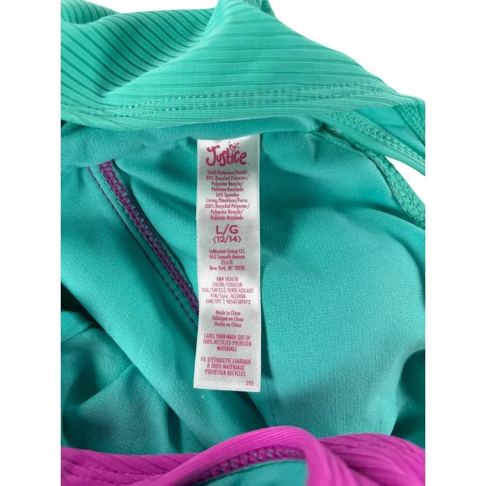 Justice Girls Crossbody One Piece Swimsuit - Teal Purple - Large (12/14)